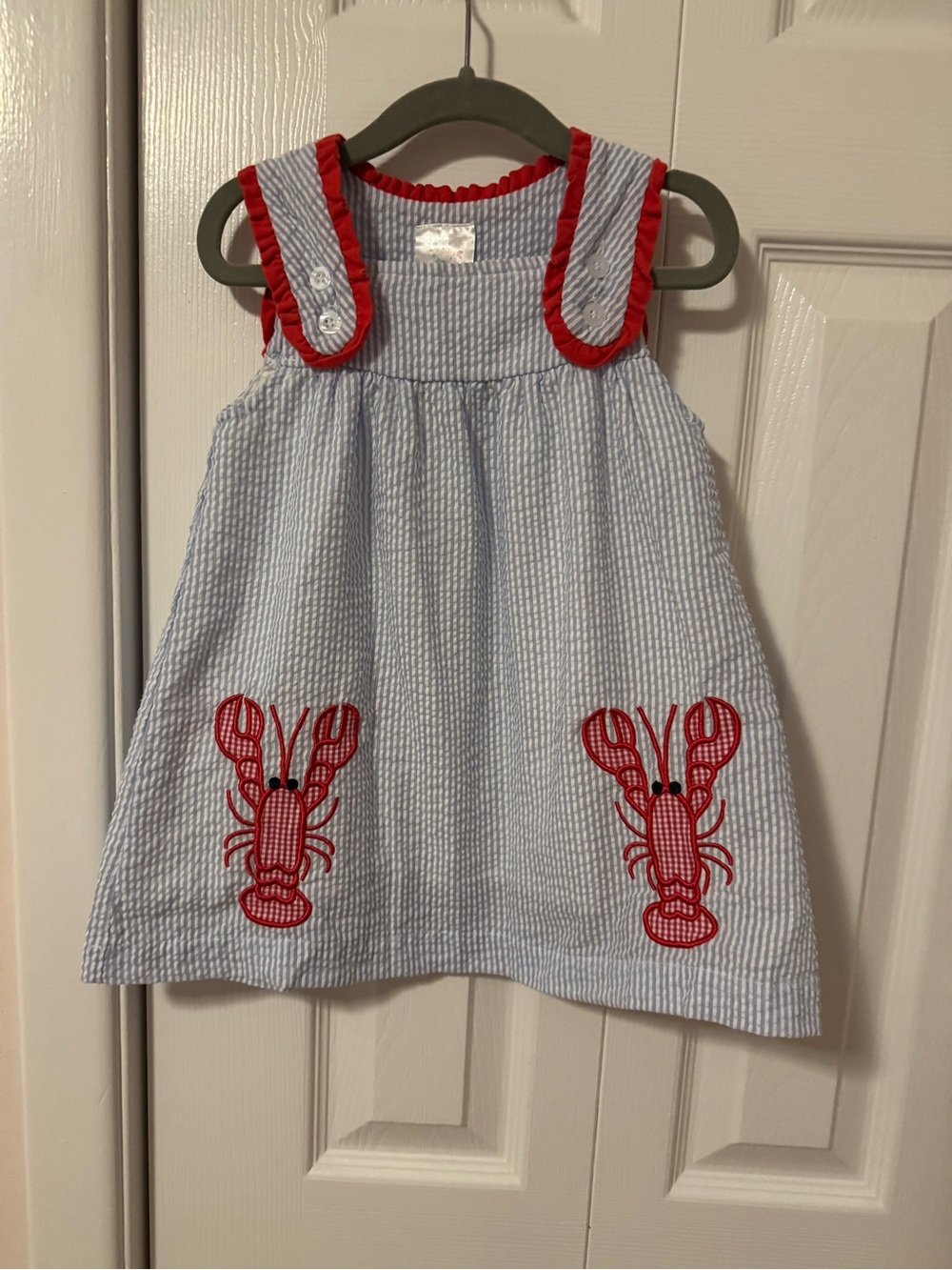 Stitchy Fish Blue Seersucker Lobster Appliqué Dress Girls Size 24 Months